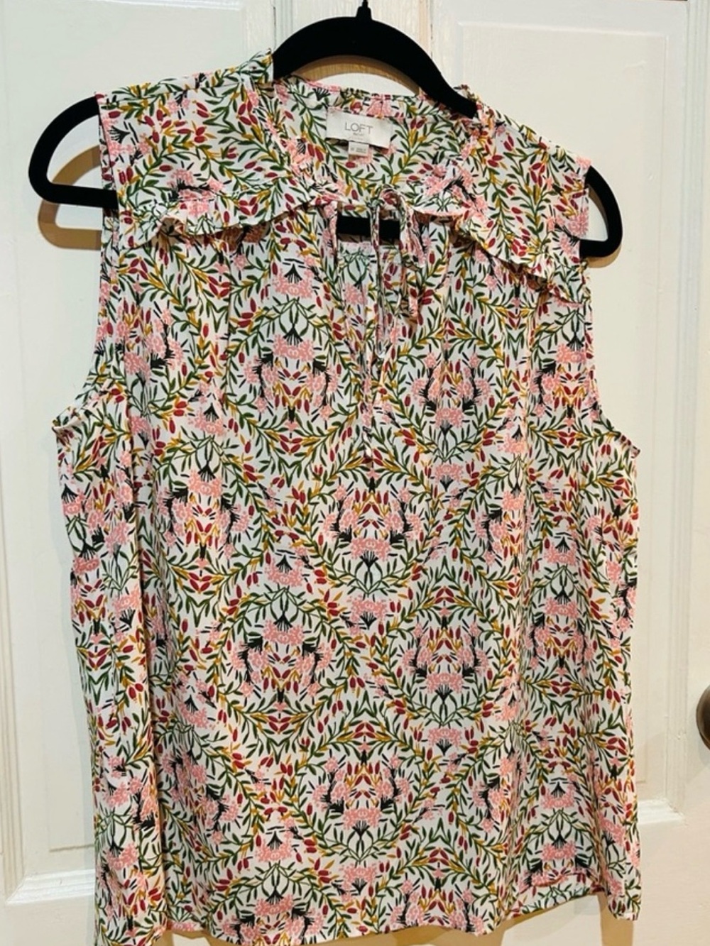LOFT Floral Shell Top with Ruffles